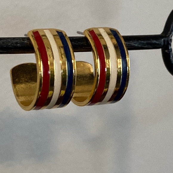 SOLD! ❌💥American Patriotic Gold Red White Blue Hoops - Picture 5 of 14